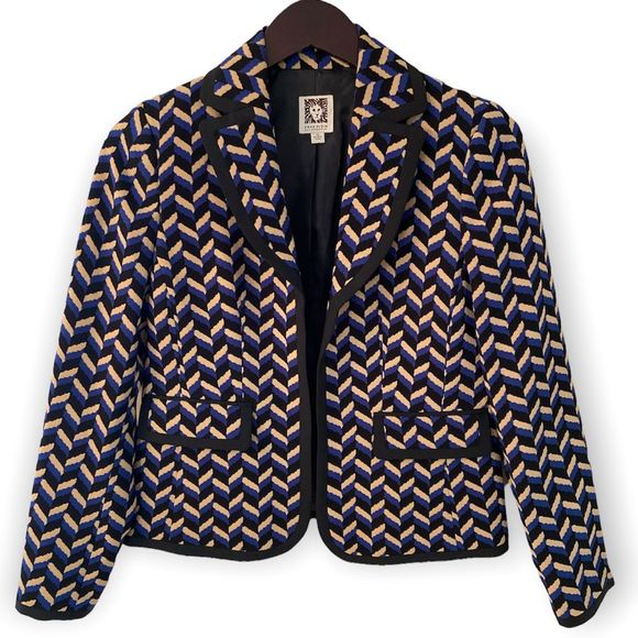 ANNE KLEIN Suit Separates Multi Coloured Geo Print Open Front Blazer - Picture 1 of 13